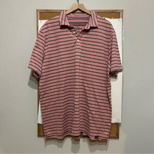L.L. Bean Coral and Gray Striped Polo